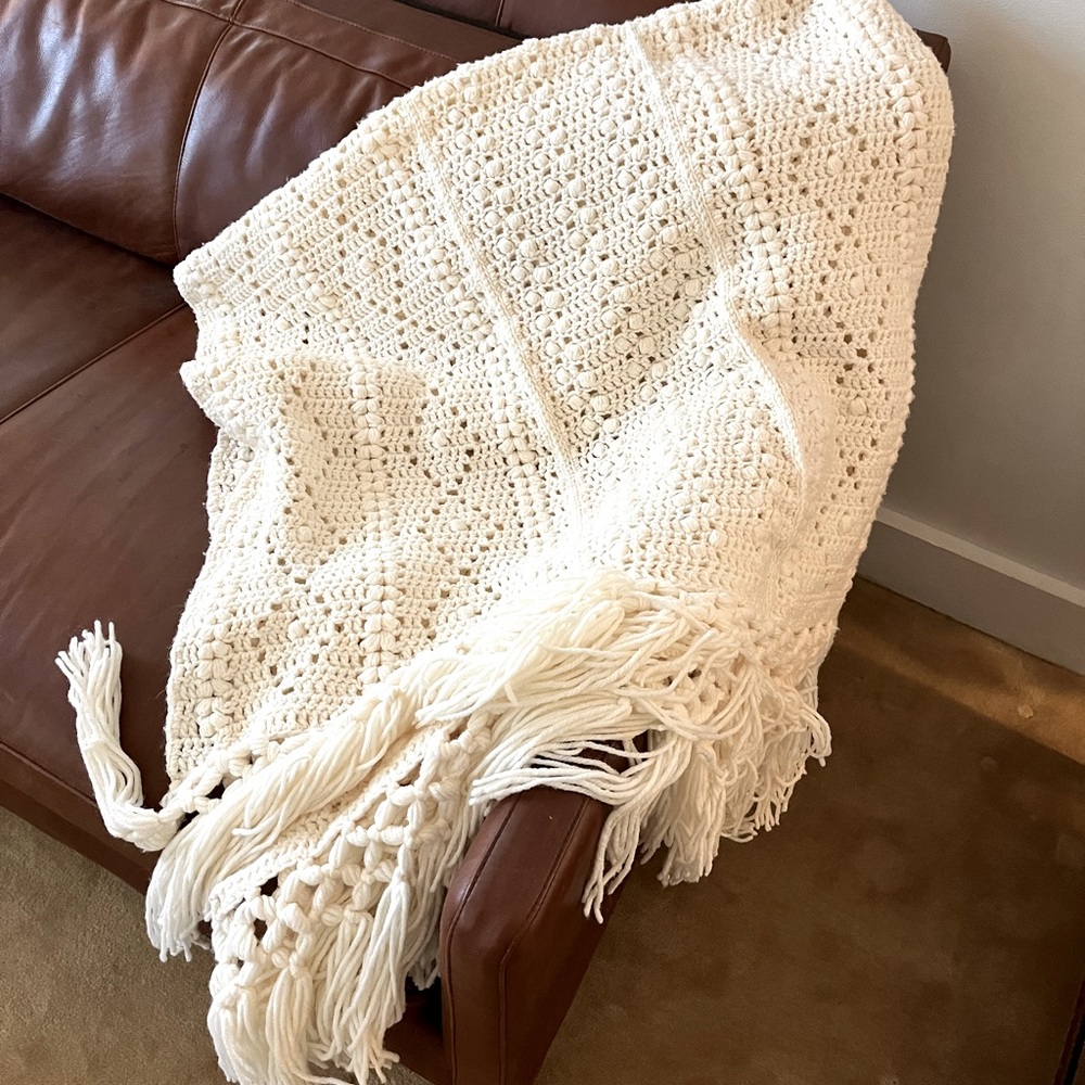 Vintage Boho Afghan Cottage Core Crochet Blanket Throw